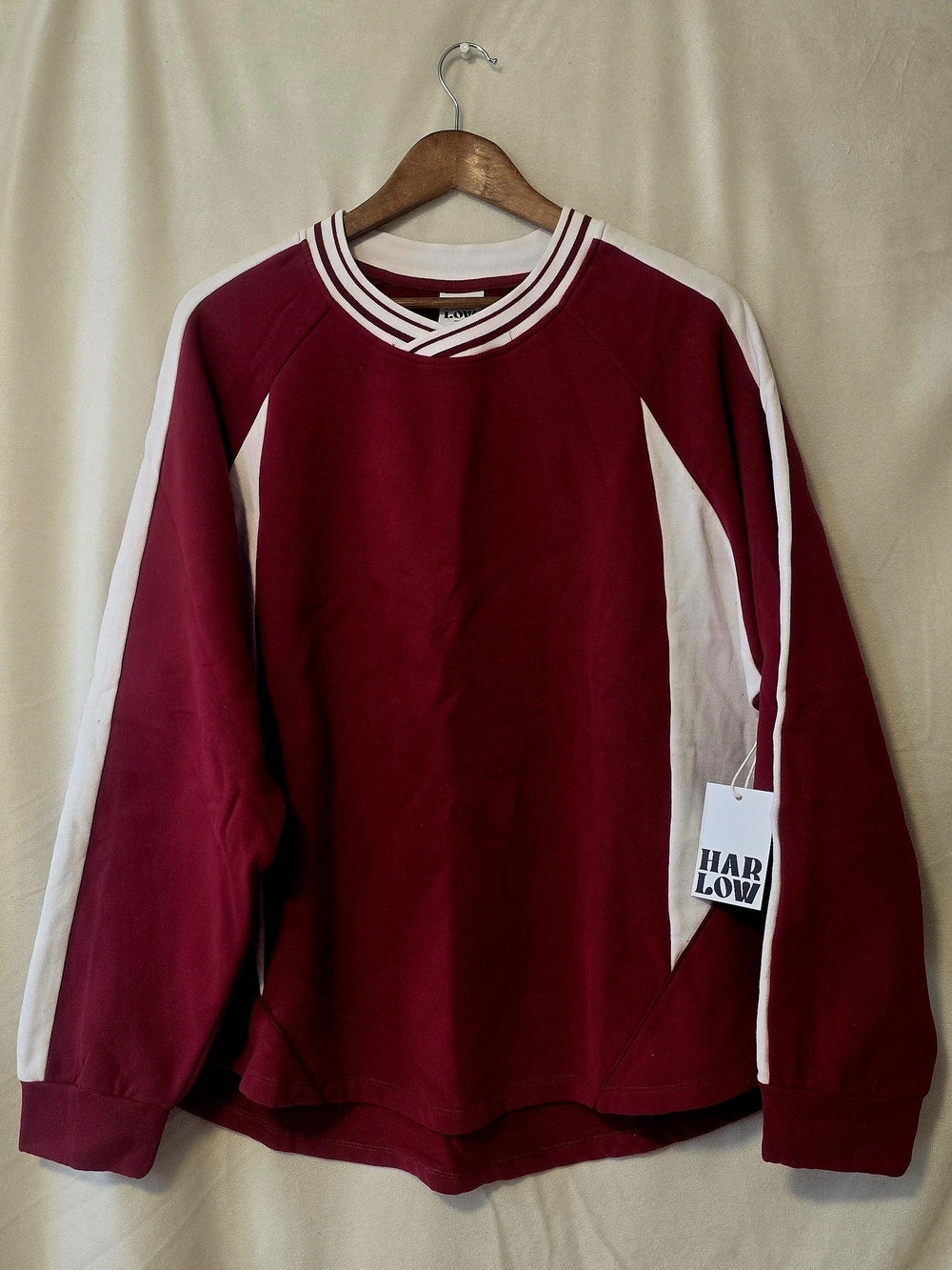 Harlow Men's Red Crewneck w/ White Raglan Accent Unisex Oversized Cozy
